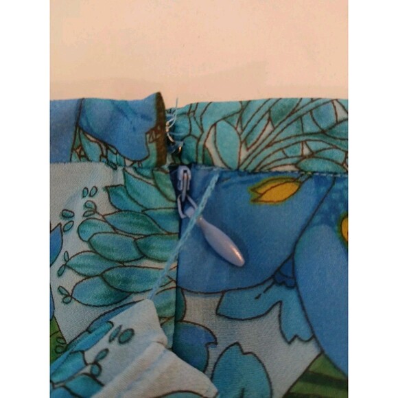 Norton McNaughton Skirt Size 8 Midi Lined Blue Floral Trumpet - Flowy- Front Tie - Picture 13 of 16